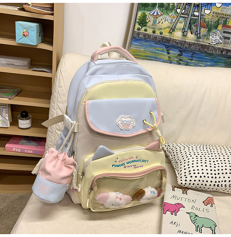 College Style School Bag Three-Piece Set for Girls with Good Looks and Versatile DIY Girl Pain Bag Student Class Backpack Tutoring Bag