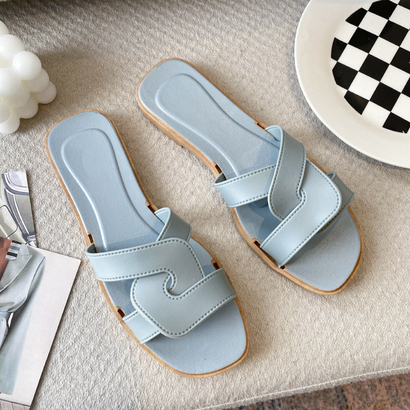 AliExpress Lazada Amazon Slippers Women's Summer Internet Popular Flat Bottom Slippers for Outer Wear Mesh Beach Sandals and Slippers for Women