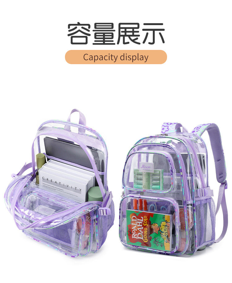 New Cross-Border Transparent Backpack Waterproof Large Capacity Male and Female Students Junior High School Grade School Bag Backpack Female