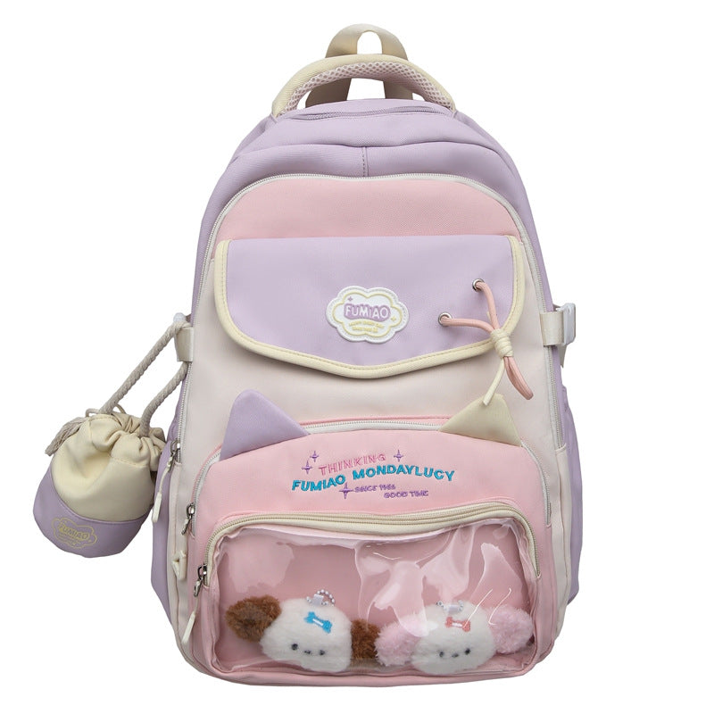 College Style School Bag Three-Piece Set for Girls with Good Looks and Versatile DIY Girl Pain Bag Student Class Backpack Tutoring Bag