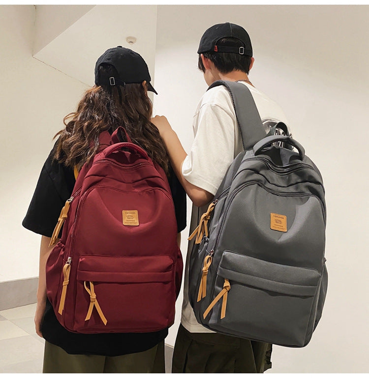 Solid Color Simple Couple's Schoolbag Large Capacity Fashionable All-match Personality Niche Backpack Travel Class Tutoring Backpack