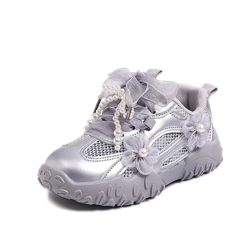 Girls' Shoes 2025 Spring and Autumn New Children's Sports Shoes Mesh Breathable Girls' Princess Training Shoes Running Shoes