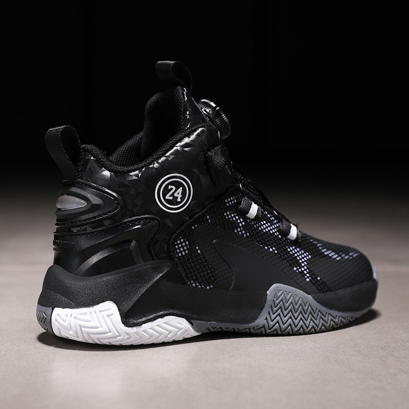 Children's Basketball Shoes, Boys' Shoes, Spring 2026 New Style Rotating Buckle Sports Shoes, Medium and Large Children's Non-Slip and Wear-Resistant Running Shoes