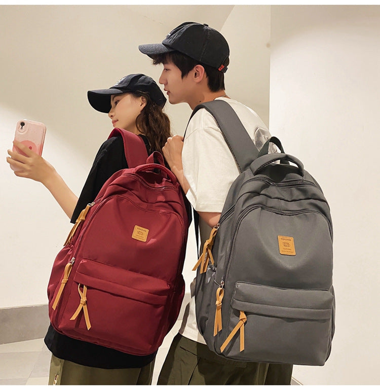 Solid Color Simple Couple's Schoolbag Large Capacity Fashionable All-match Personality Niche Backpack Travel Class Tutoring Backpack