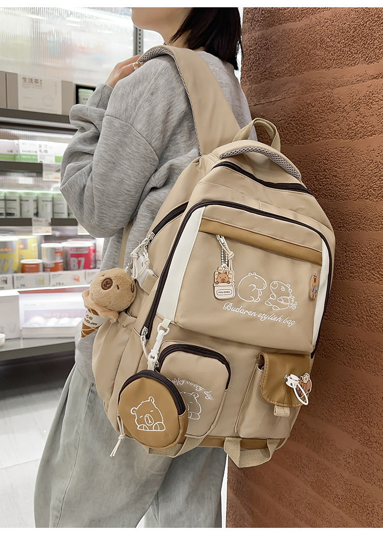 Ins Style School Bag for Girls, Versatile Color-Blocking Large-Capacity Backpack for Middle School and High School Students, Campus Style