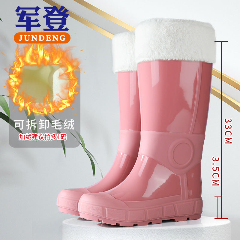 Military Fashion Rain Boots for Women, Thick-Soled High-Top Water Shoes for Women, Adult Kitchen Non-Slip Warm Waterproof Rain Boots