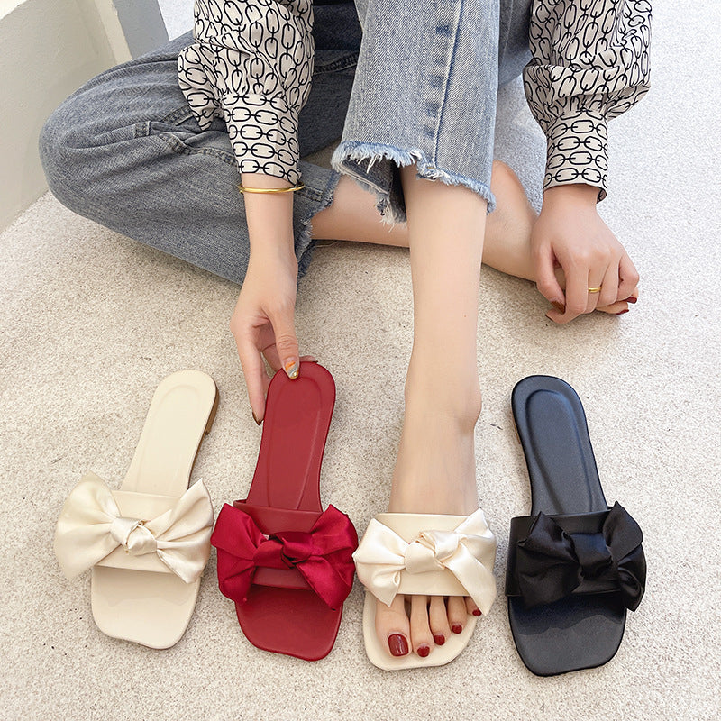 2024 Summer Cool Round-Toe Bowknot Ins-Style Indoor Korean Version Slip-On Sandals for Women