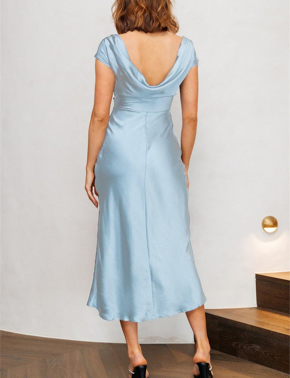 European and American Cross-Border Women's Clothing New Solid Color High-End Satin Slim One-Shoulder Sexy Backless Fishtail Dress