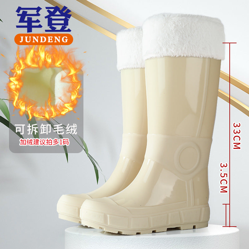 Military Fashion Rain Boots for Women, Thick-Soled High-Top Water Shoes for Women, Adult Kitchen Non-Slip Warm Waterproof Rain Boots