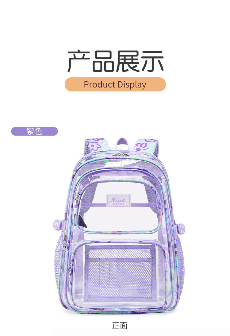 New Cross-Border Transparent Backpack Waterproof Large Capacity Male and Female Students Junior High School Grade School Bag Backpack Female