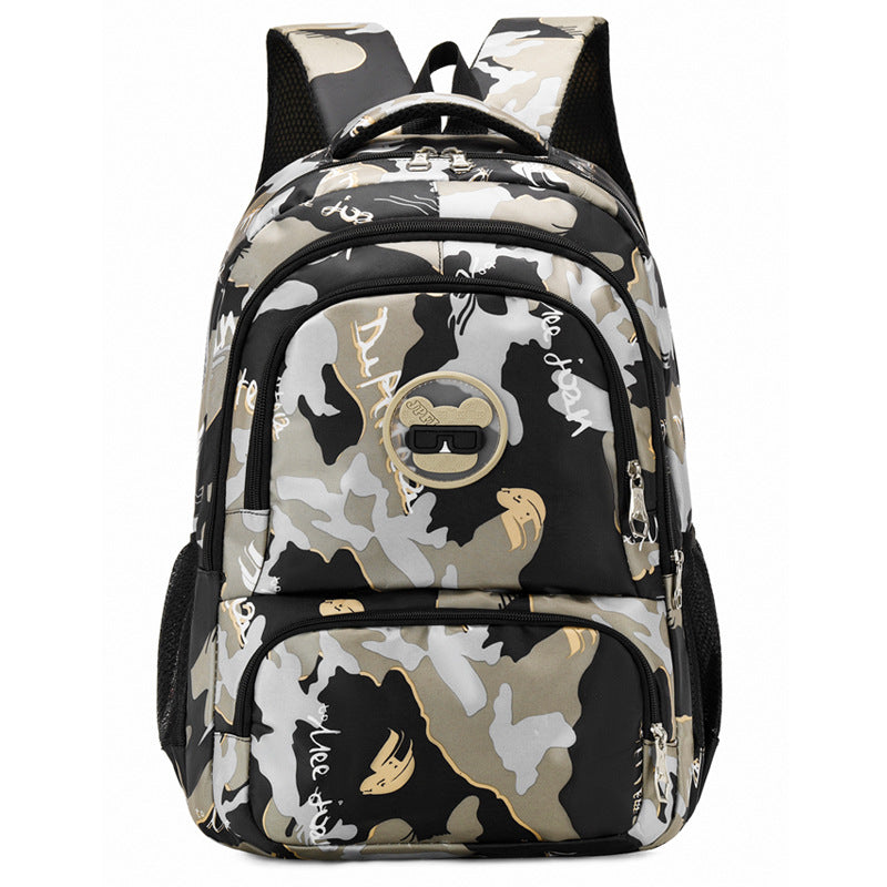 Camouflage Backpack, Junior High School Student School Bag, Lightweight, Simple, Wear-Resistant, Same Style for Men and Women, Large-Capacity Backpack