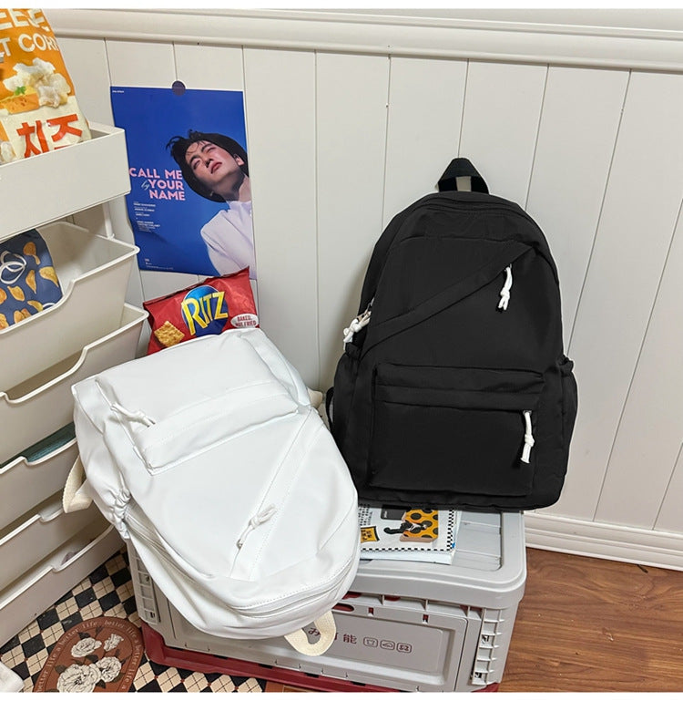 New Large Capacity Primary School Junior High School Students' Casual Schoolbag Japanese Style Fashion Simple Solid Color Travel Backpack