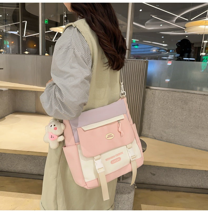 Korean Style Contrast Color Cute Backpack Female College Student Campus Style Schoolbag Japanese Style Junior High School Senior high school Large Capacity Backpack