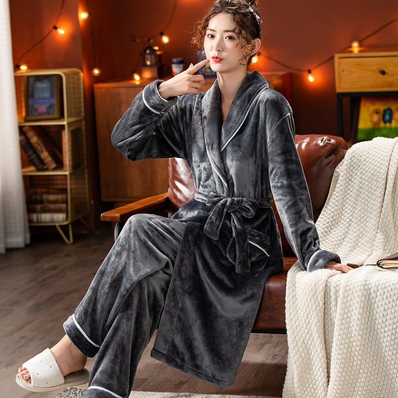 Couple's Pajamas, Autumn and Winter Pajamas Set, Flannel Bathrobe, Coral Velvet Home Clothes, Women's Simple and Casual