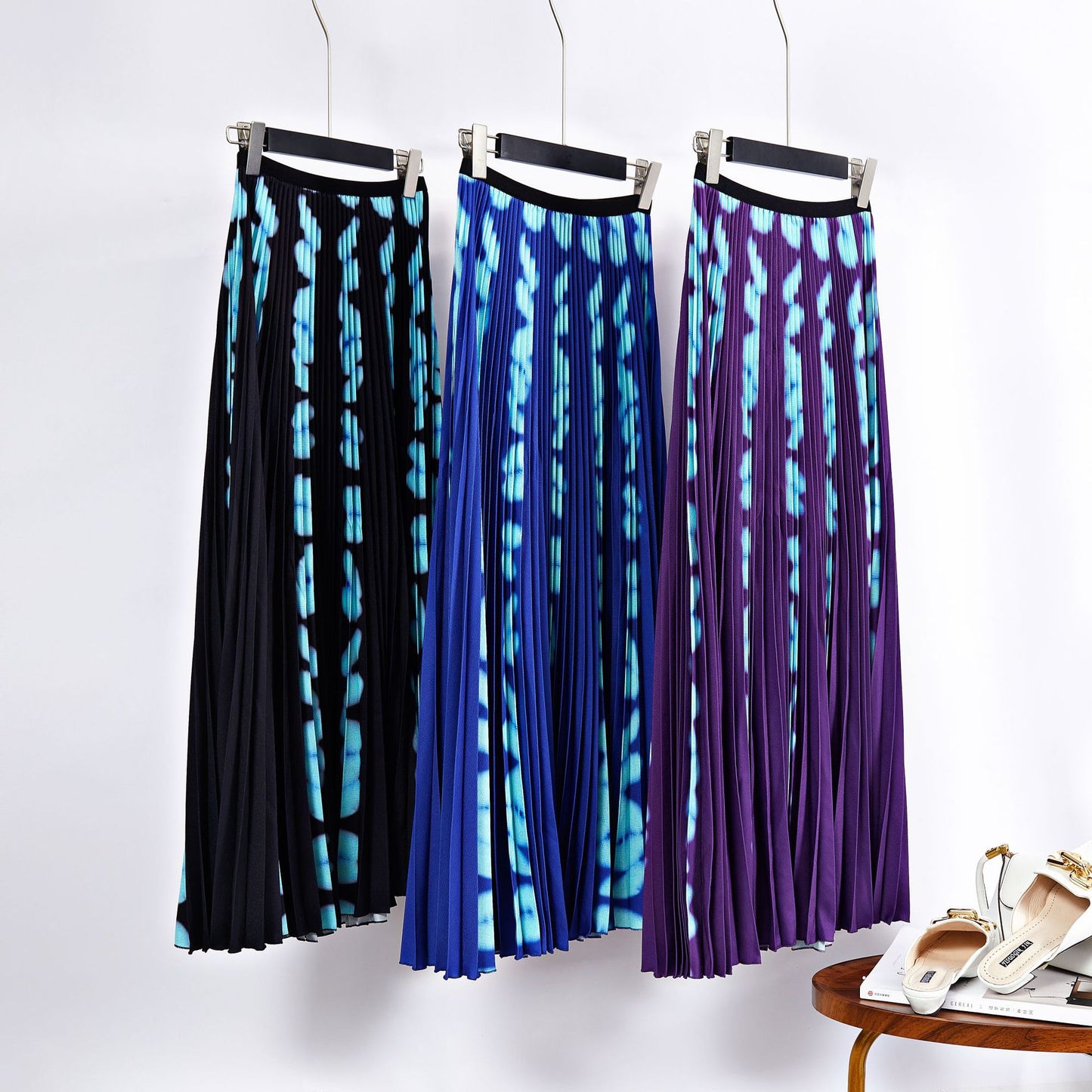 Half-high Collar Printed Base Shirt Autumn Cross-border European Shirt Two-piece Set Slimming Pleated Skirt Fashion suit
