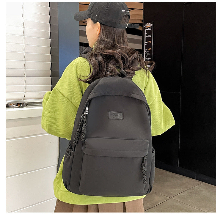 Schoolbag Women's 2024 New Large Capacity High School Student Backpack Solid Color Simple All-match Women's Bag Class Student Backpack