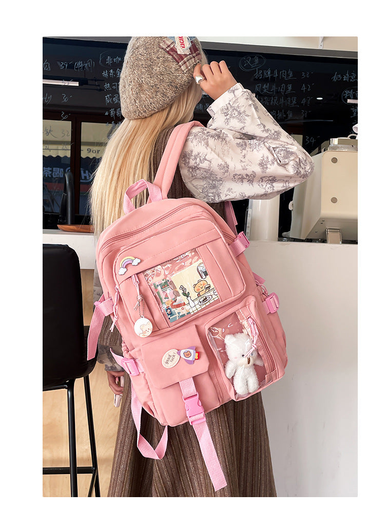 Korean Style Fresh and Cute Junior High School Backpack Women's Large Capacity Casual Schoolbag for Primary School Students Lightweight Storage Campus Backpack