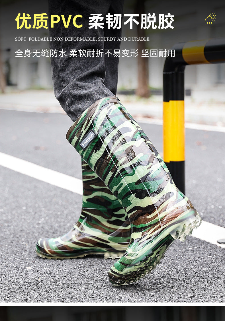 Taobao rain shoes men's beef tendon bottom camouflage waterproof non-slip wear-resistant water shoes fleece-lined warm labor protection shoes explosions wholesale