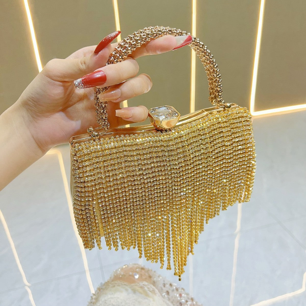 New Cross-Border Hot-Selling Women's Bags, Light Luxury Tassel Evening Bags, Women's Handbags, High-End Full-Diamond Handbags