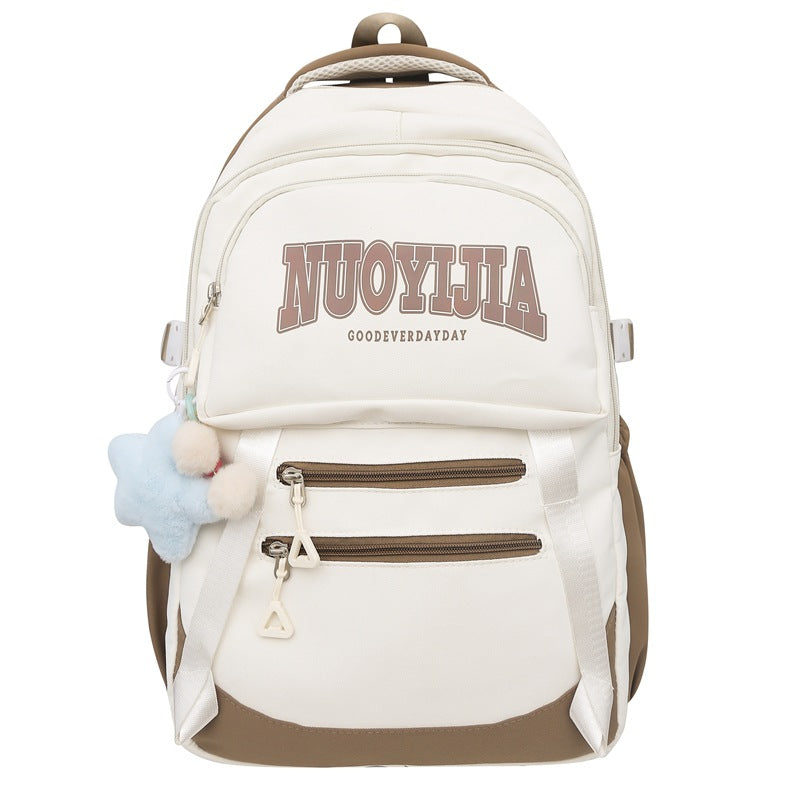 College Style Large Capacity Backpack Junior Senior high school College Students Casual Simple Schoolbag Cute Pendant Western Style Backpack