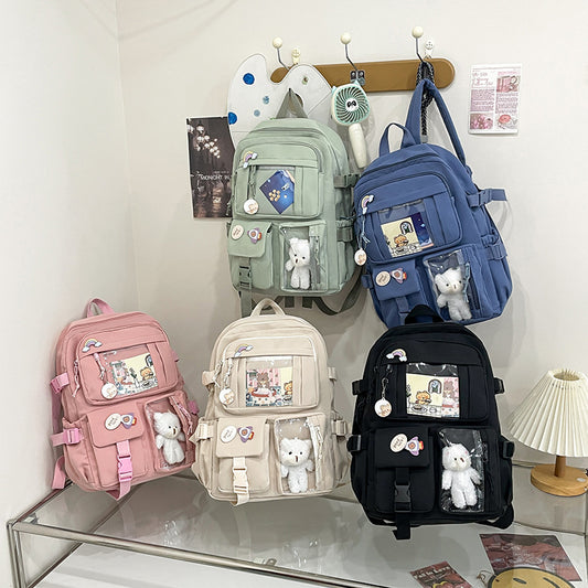 Korean Style Fresh and Cute Junior High School Backpack Women's Large Capacity Casual Schoolbag for Primary School Students Lightweight Storage Campus Backpack