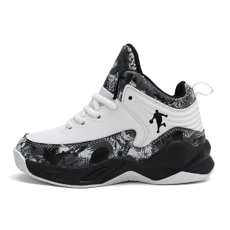 Factory Direct Spring Children's Shoes Leather Basketball Shoes Children's Non-Slip Sports Shoes for Middle and Large Children Breathable Outdoor Training