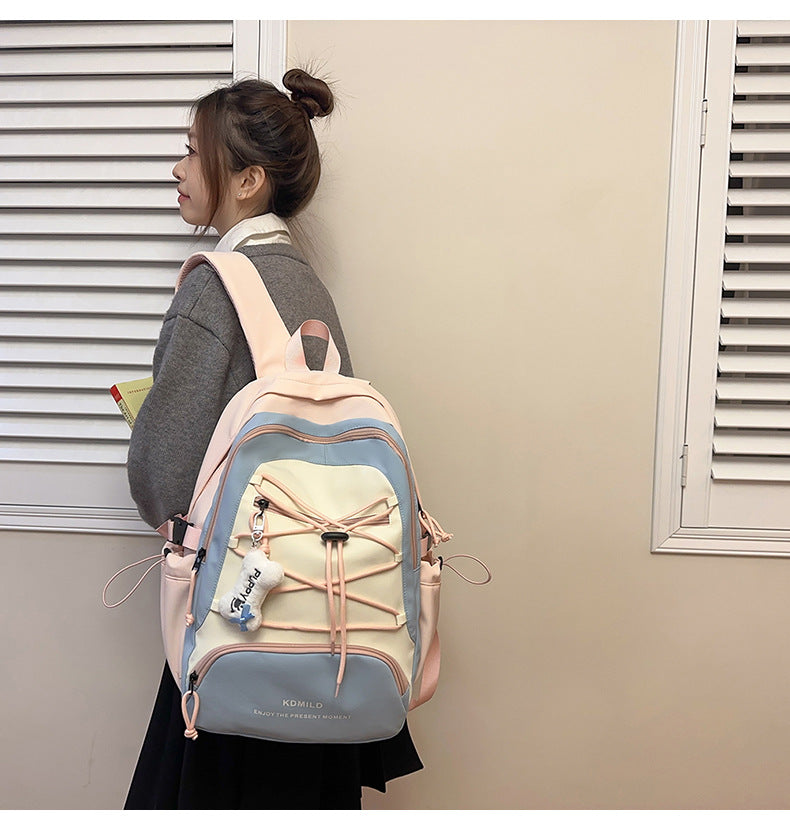 Mountain-Style Outdoor Hiking Backpack for Women, Large Capacity, Unique Design, Lightweight, High-End Gray School Bag for High School Girls