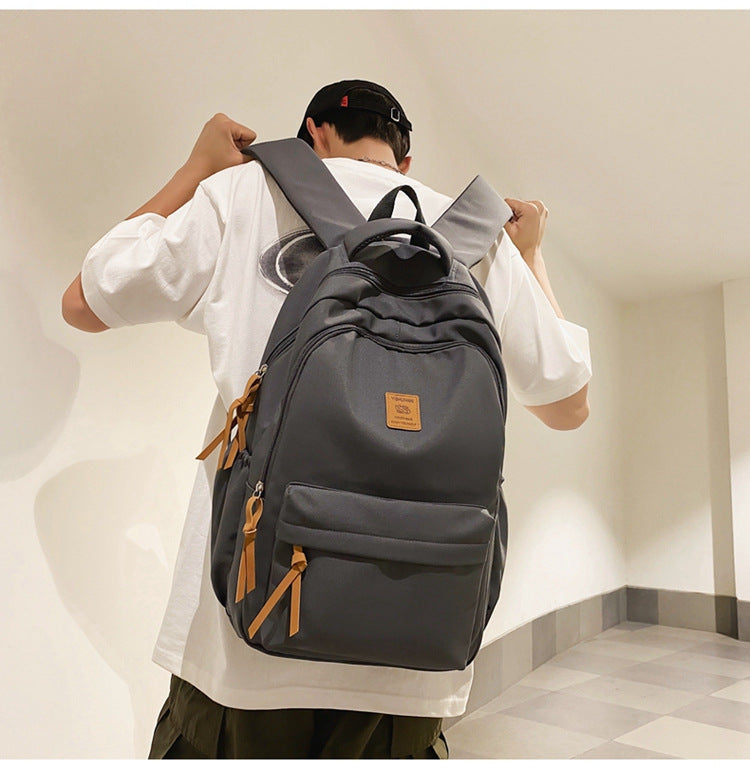 Solid Color Simple Couple's Schoolbag Large Capacity Fashionable All-match Personality Niche Backpack Travel Class Tutoring Backpack