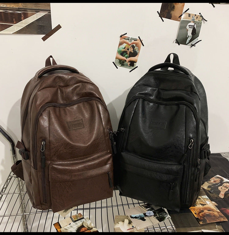 New soft leather retro men's and women's shoulder bag high school students college students large capacity schoolbag trendy cool all-match backpack wholesale