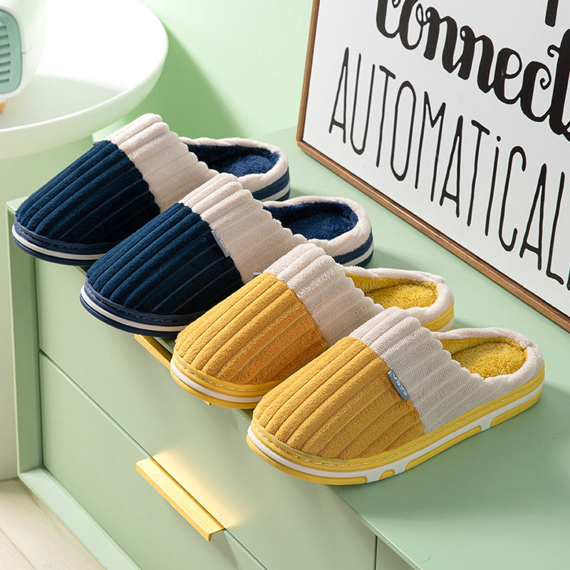 Stitching corduroy cloth label autumn and winter warm indoor and outdoor home men and women couples floor slippers cotton shoes warm