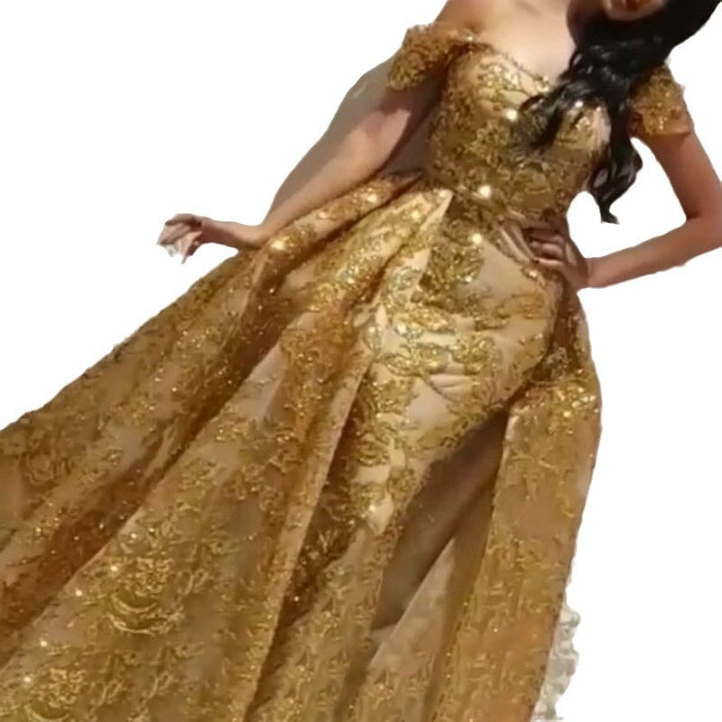 2025 Cross-Border Autum New European and American Export Women's Retro Palace Dress Elegant Hip-Covering Evening Dress
