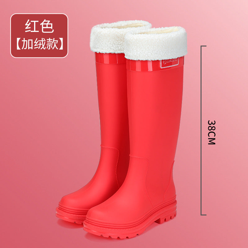 Foreign Trade Japanese and Korean Adult Fashion High Rain Boots Women's Water Boots fleece-lined Waterproof Non-slip Outer Wear Snow Boots Cross-border Explosions