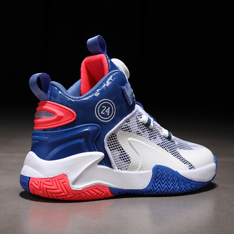 Children's Basketball Shoes, Boys' Shoes, Spring 2026 New Style Rotating Buckle Sports Shoes, Medium and Large Children's Non-Slip and Wear-Resistant Running Shoes