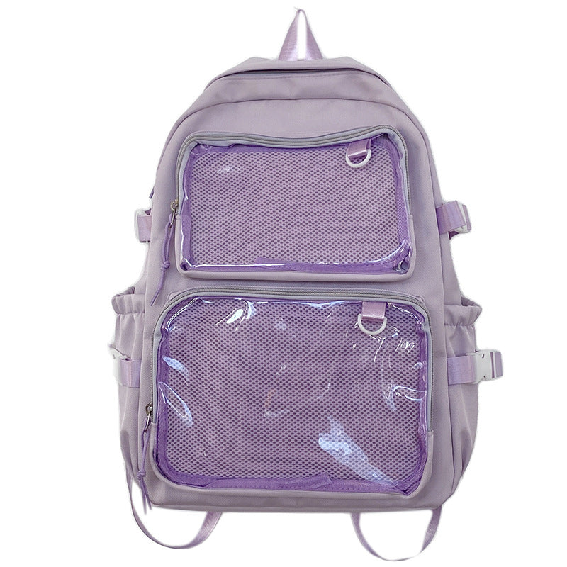 Japanese-Style Ins Transparent Badge Pain Bag Backpack for Women, Anime Convention Jk School Bag, Student Girl Backpack