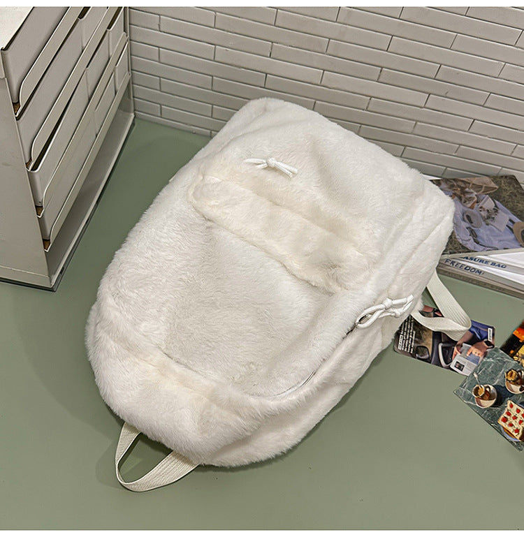 Stuffed Backpack, Korean Style Versatile Backpack, Autumn and Winter Niche High-Value School Bag, Female College Student Class Bag