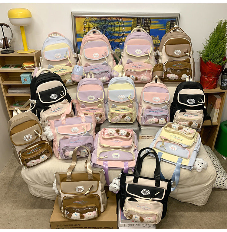 College Style School Bag Three-Piece Set for Girls with Good Looks and Versatile DIY Girl Pain Bag Student Class Backpack Tutoring Bag