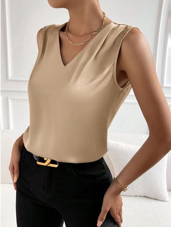 2026 Amazon European and American Cross-Border Women's Clothing Satin Suit Sleeveless Elegant Commuter Vest Base Top