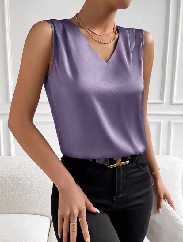 2026 Amazon European and American Cross-Border Women's Clothing Satin Suit Sleeveless Elegant Commuter Vest Base Top