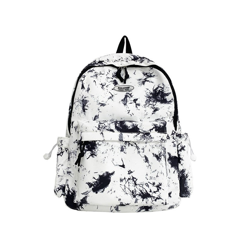 Korean Style Large Capacity Student Backpack Tie-Dye Ink Senior high school College Students Japanese Style Backpack National Fashion Western Style Schoolbag