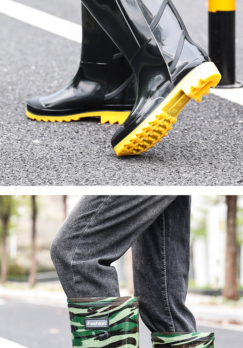 Taobao rain shoes men's beef tendon bottom camouflage waterproof non-slip wear-resistant water shoes fleece-lined warm labor protection shoes explosions wholesale