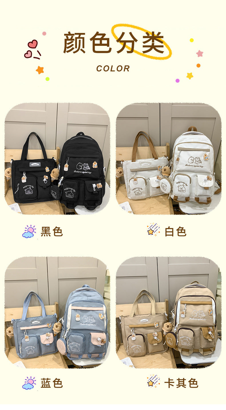 Ins Style School Bag for Girls, Versatile Color-Blocking Large-Capacity Backpack for Middle School and High School Students, Campus Style