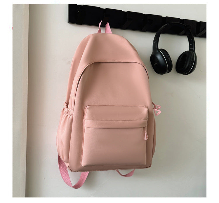 Solid Color Simple Backpack with Printable Logo Casual Canvas Backpack Large Capacity Junior High School Student High School Student Bag