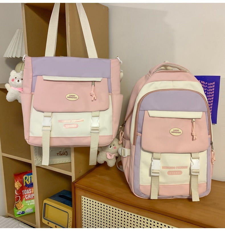 Korean Style Contrast Color Cute Backpack Female College Student Campus Style Schoolbag Japanese Style Junior High School Senior high school Large Capacity Backpack
