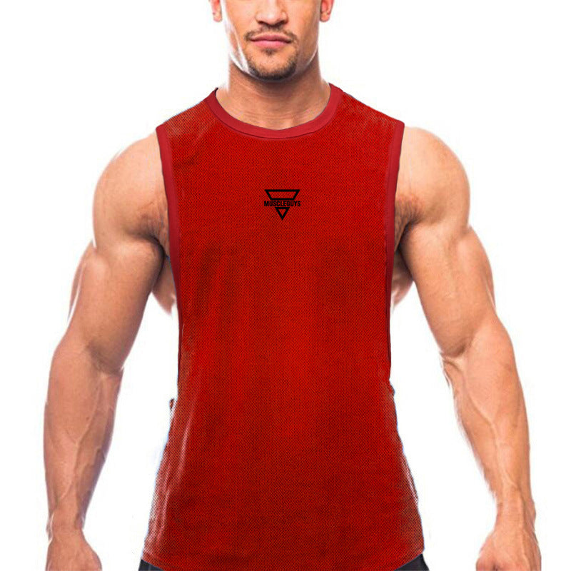 Men's muscle sports vest fashion brand sleeveless waistcoat American fitness casual loose training clothes bodybuilding T-shirt