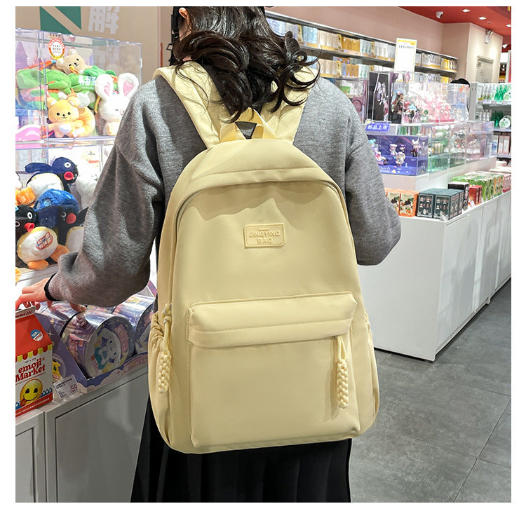 Schoolbag Women's 2024 New Large Capacity High School Student Backpack Solid Color Simple All-match Women's Bag Class Student Backpack