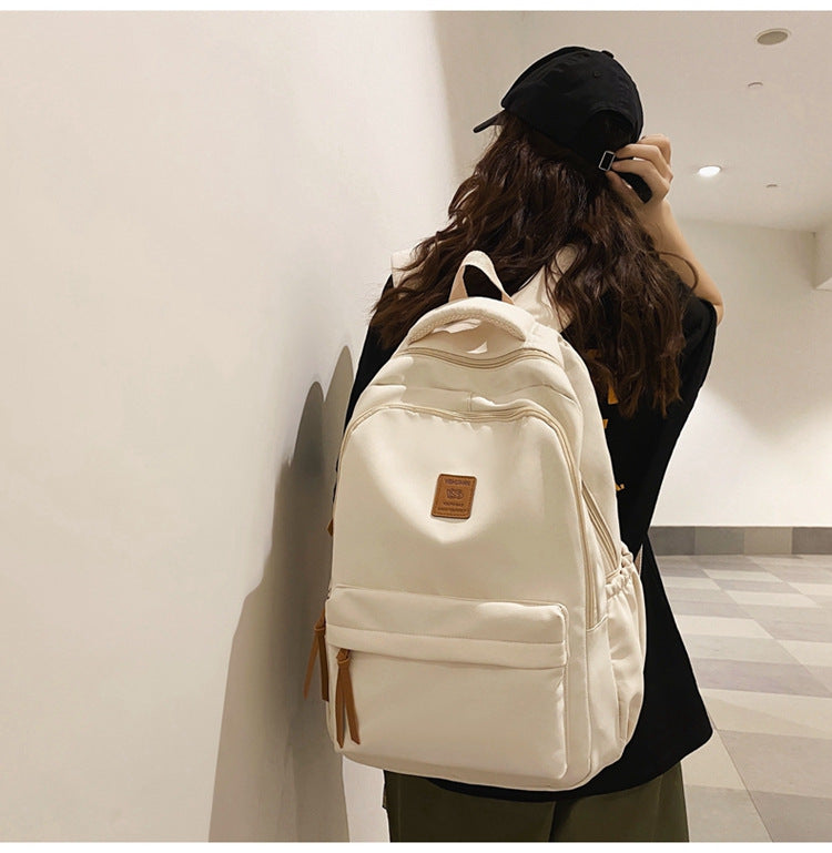 Solid Color Simple Couple's Schoolbag Large Capacity Fashionable All-match Personality Niche Backpack Travel Class Tutoring Backpack
