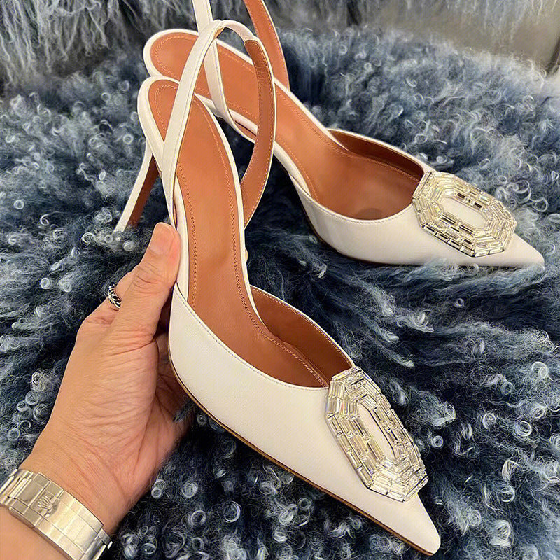Oval Rhinestone Buckle Toe-Cap Sandals 2025 New Spring European and American Celebrity Pointed Toe Stiletto Heels Hollow Banquet High Heels