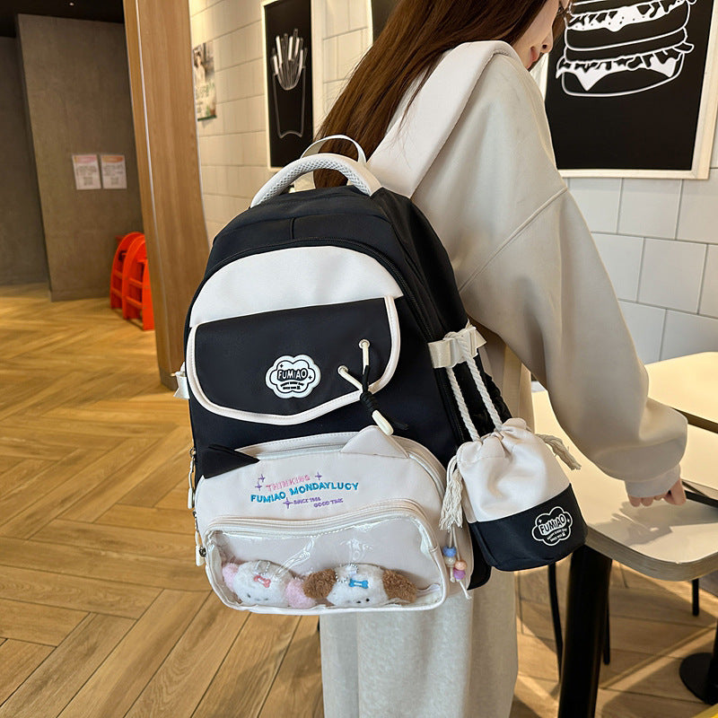 College Style School Bag Three-Piece Set for Girls with Good Looks and Versatile DIY Girl Pain Bag Student Class Backpack Tutoring Bag