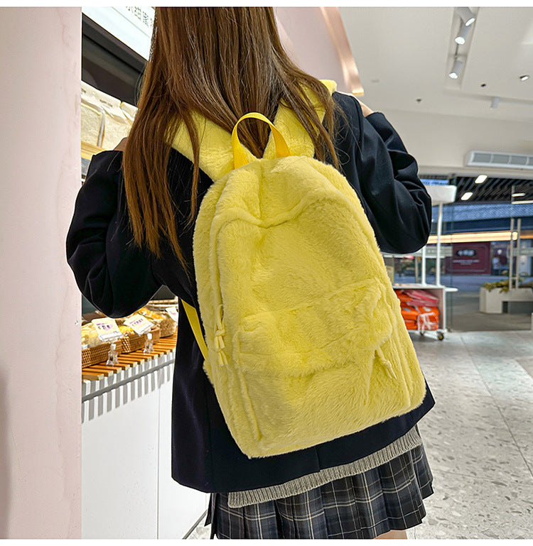 Stuffed Backpack, Korean Style Versatile Backpack, Autumn and Winter Niche High-Value School Bag, Female College Student Class Bag