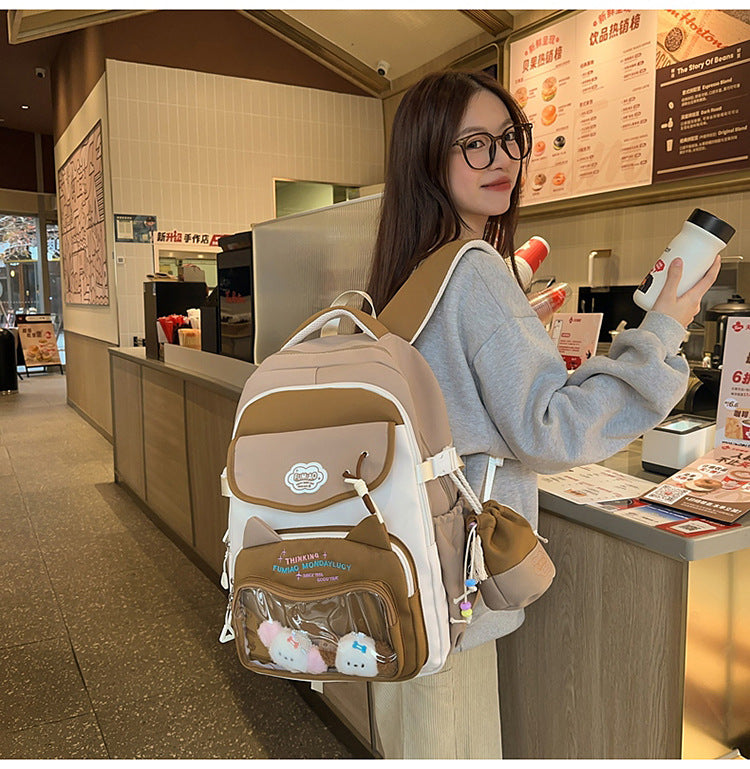 College Style School Bag Three-Piece Set for Girls with Good Looks and Versatile DIY Girl Pain Bag Student Class Backpack Tutoring Bag